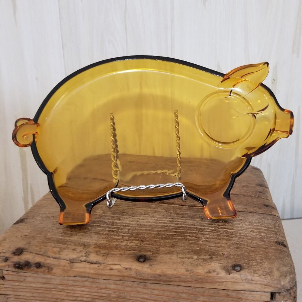 Vintage Amber Glass Pig Serving Plates